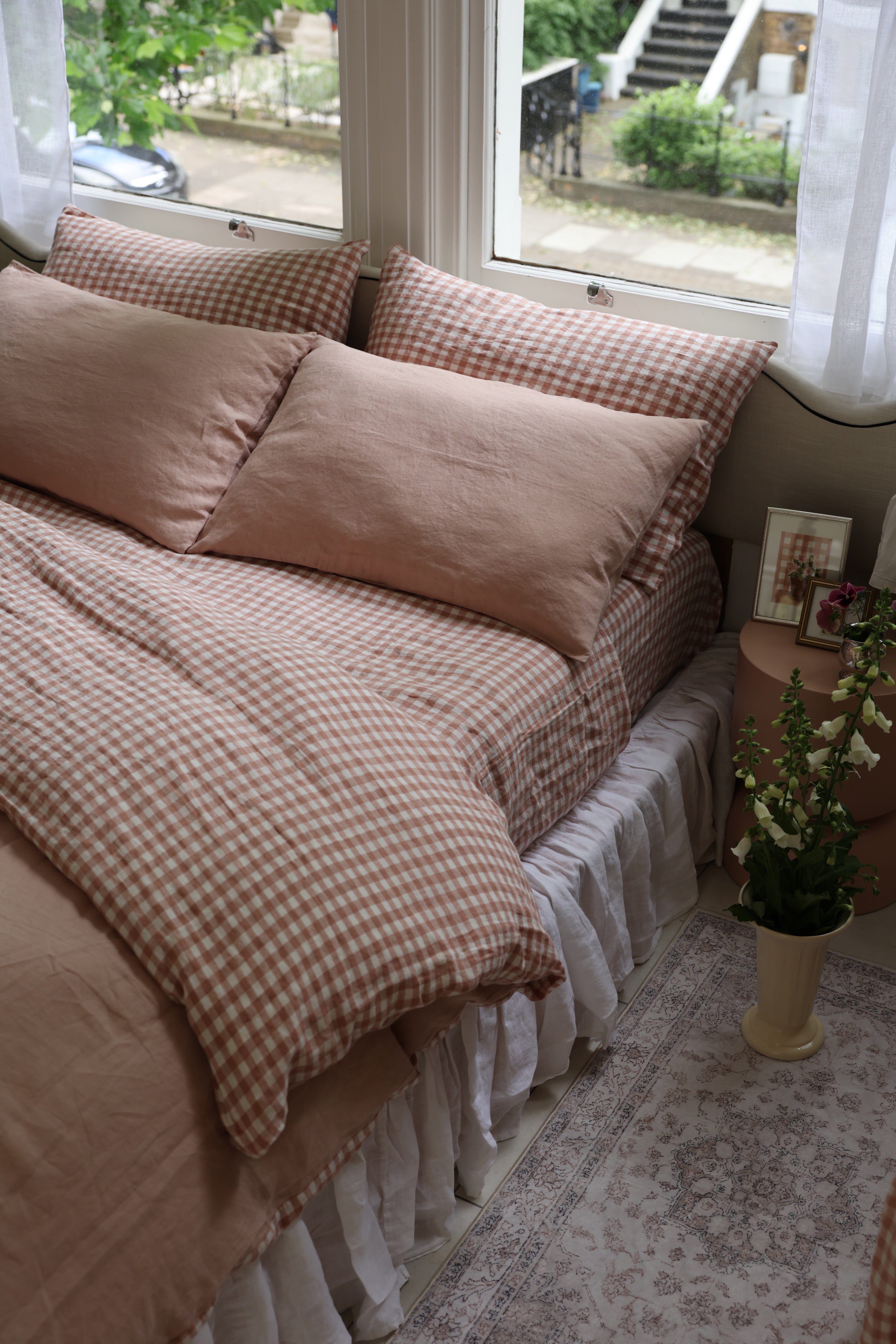 Reversible Terracotta Pink Gingham Linen Duvet Cover - Preorder